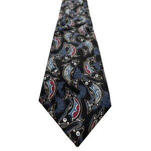 Oscardo by Elaine Paine Silk Tie Barracuda Abstract Fish Print Navy Red White